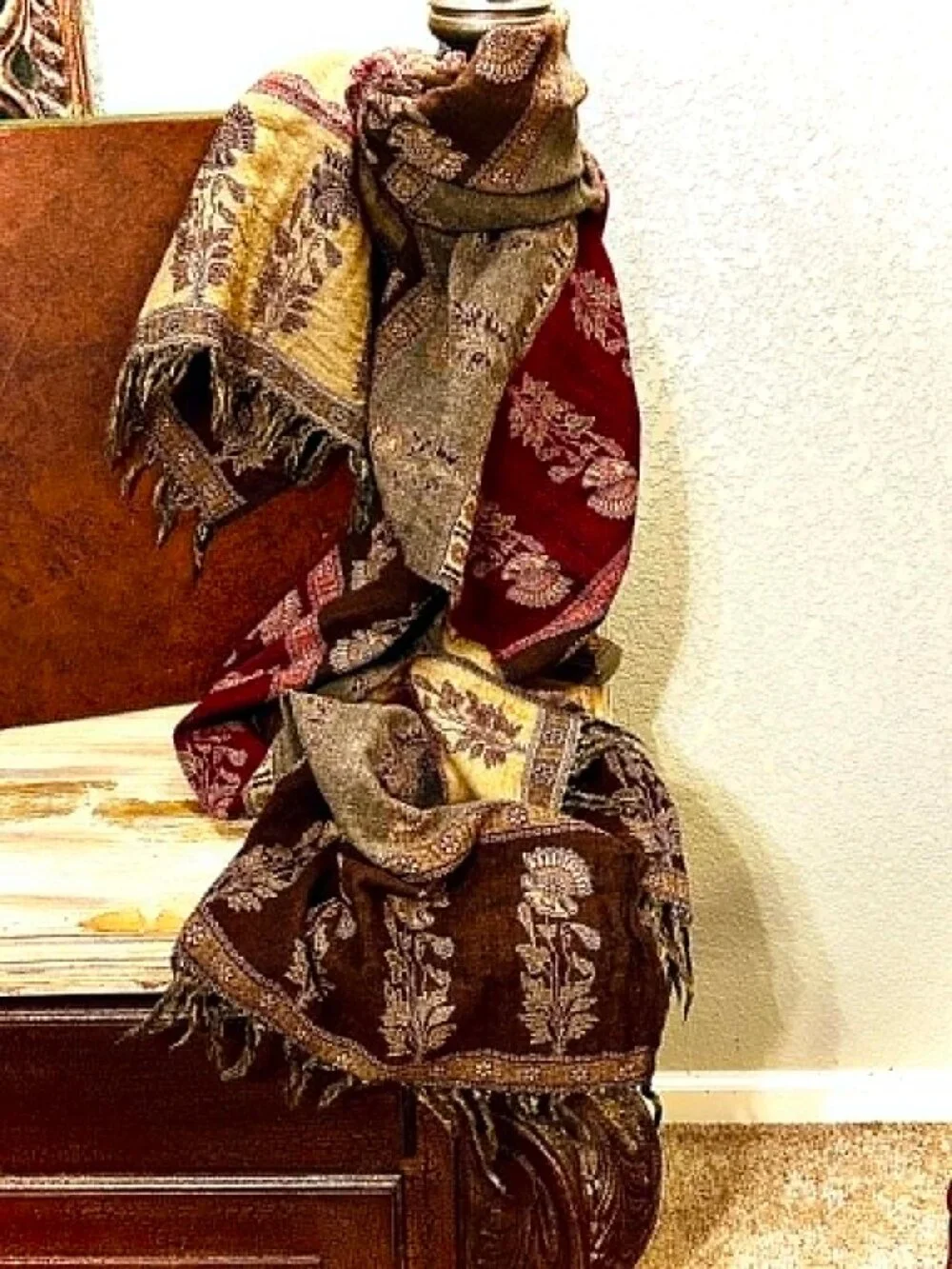 ALEXANDRA'S ACCENTS Vintage Pashmina Floral Tapestry Full Shawl Wrap Throw 78x40